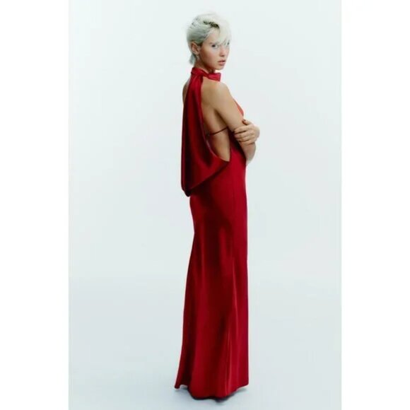ZARA LONG SATIN HALTER DRESS - Picture 3 of 7